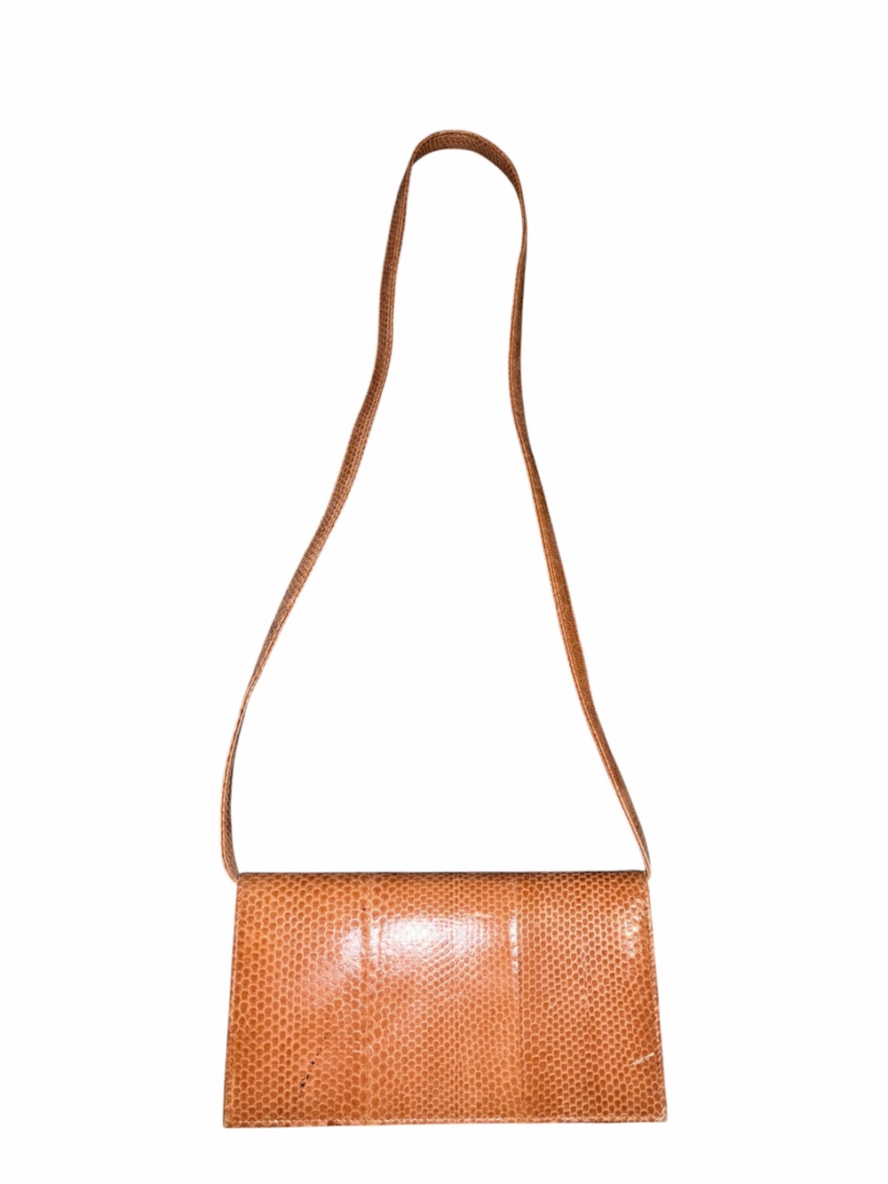EUC Vintage Snakeskin Leather Tan Cognac Crossbody Bag Compact Kiss Lock Neutral